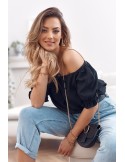 Bluza scurta cu decolteu cu volane, neagra MP29435 - Magazin online - Boutique